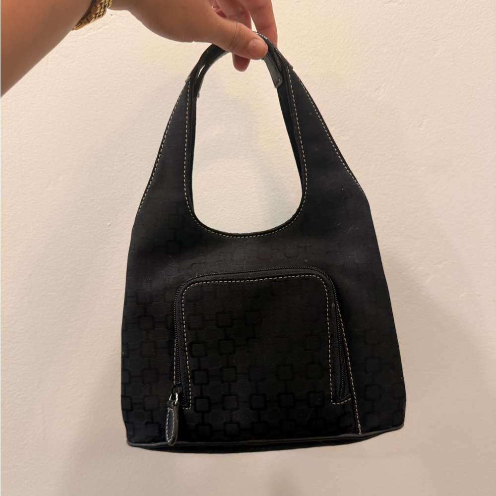 Nine West Y2K Black Jacquard Mini Shoulder Bag Red Lining